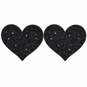 Black Glitter Heart Pasties | Sparkle Rave Festival Nipple Covers
